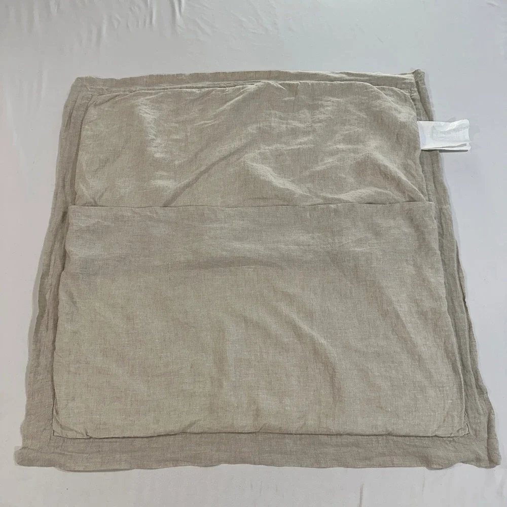 Pottery Barn Euro Sham Quilted Linen Cotton Blend 26x26 Flax Beige Neutral